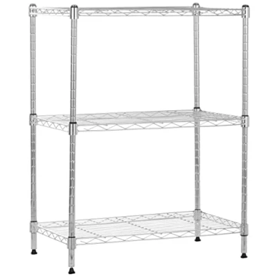 Image of Amazon Basics 3 Shelf Narrow Storage Unit With Height Adjustable Shelves and Levelling Feet, 340 kg Max Weight, Chrome, 34 cm D x 58.9 W 76.2 H