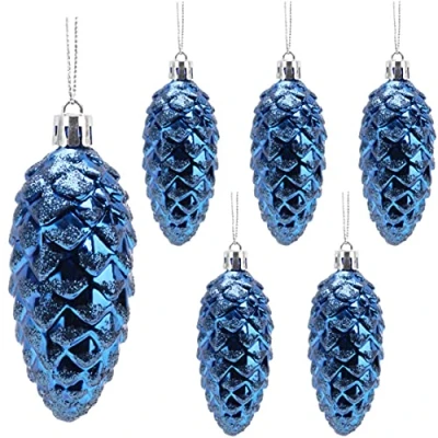 Image of Christmas Concepts® Pack of 6 90mm Pine Cone Baubles Shiny and Glitter Decorated Luxury Decorations (Midnight Blue)
