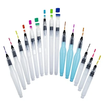 Image of Yincen 15 Pcs Water Brushes for Watercolor Set Creativity Tap Brush Pen Refillable Coloring, Calligraphy, Painting, Creation