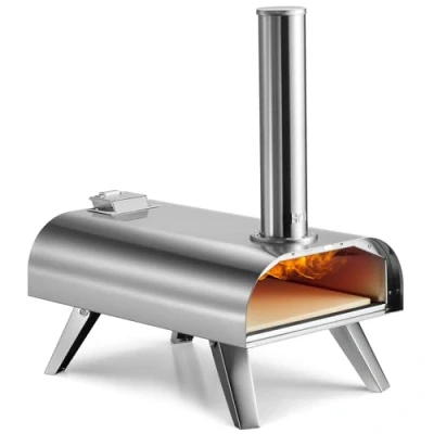 Image of VonHaus Pizza Oven Outdoor Tabletop with Stone Included Stainless Steel, Pellet Fuelled, Removable Chimney, Foldable Legs For up to 12 Pizzas Can Also Smoke Meat, Fish &amp; Veg