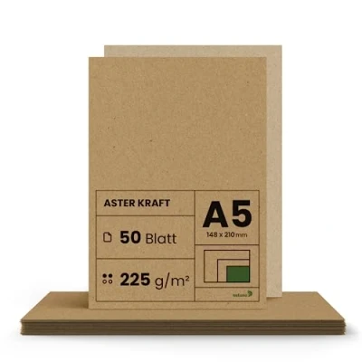 Image of Netuno 50x brown Kraft cardboard DIN A5 148x210mm 5.82x8.26″ 225gsm Aster recyclable natural ecological paper ECO for invitations cards scrapbooking menus gifts sketch printing Christmas DYI