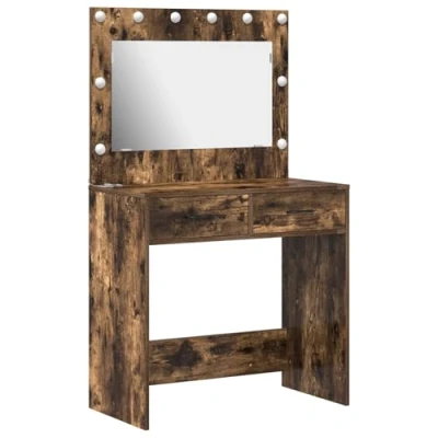 Image of vidaXL Dressing Table with LED Lights Smoked Oak 78.5x41x135 cm