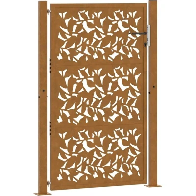 Image of vidaXL Garden Gate 105x155 cm Weathering Steel Leaf Design