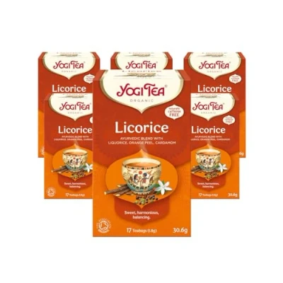 Image of Yogi Tea, Liquorice, Organic Spice and Herbal Caffeine Free, Blend of Orange Peel Cardamom, 6 Packs x 17 Tea Bags (102 Teabags Total)