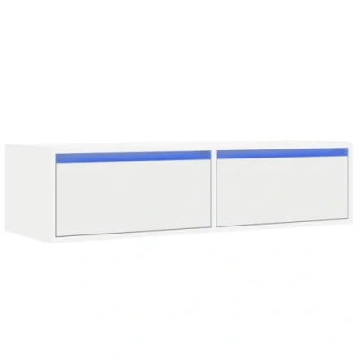 Image of vidaXL TV Cabinet with RGB LED Lights Wall Mountable White Engineered Wood Ample Storage, 100x35.5x25 cm