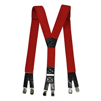 Image of Olata Heavy Duty Y Shape Braces/Suspenders with Six Clip Design 4cm. Red