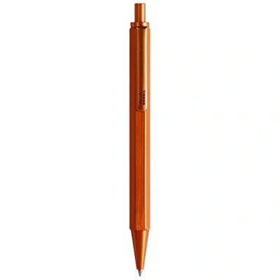 Image of RHODIA 9388C scRipt Refillable Ballpoint Pen Hexagonal Brushed Aluminium Body Orange 0.7 mm High Precision Retractable Ball Point, Black Ink Collection