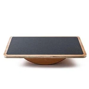 Image of StrongTek Professional Wooden Balance Board, Rocker Wood Standing Desk Accessory, Balancing Board for Under Desk, Anti Slip Roller, Core Strength, Stability, Office Boards