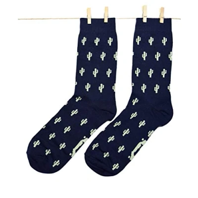 Image of Roits Men’s Cactus Blue Socks 7 12 Cool Happy Odd Funky Funny Plant Design