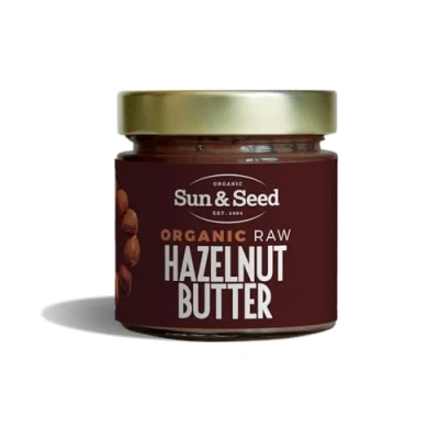 Image of Organic Raw Hazelnut Butter by Sun &amp; Seed 200g Smooth Nut Plant Based High in Fibre 100% Hazelnuts Palm Oil Free Vegan No Added Sugar