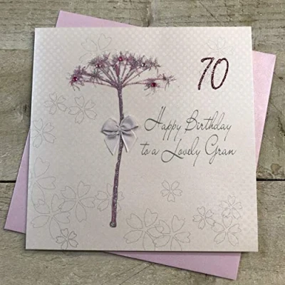 Image of WHITE COTTON CARDS Happy Lovely Gran 70, Handmade 70th Birthday Card (Dandelion)