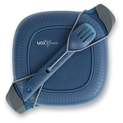 Image of UCO ECO 5 Piece Camping Mess Kit with Bowl, Plate, Switch Spork Utensil Set Ocean Blue