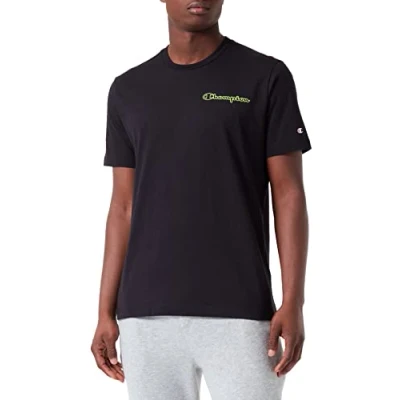 Image of Champion Men&#039;s Legacy Neon Spray Contrast Logo S/S T Shirt, Black, M