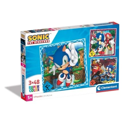 Image of Clementoni Jigsaw Puzzle Sonic 3 With 48 Pieces Supercolor For Children 5 7 Years, Cartoon, Gift Boy/Girls, Kids, Made In Italy, 25320