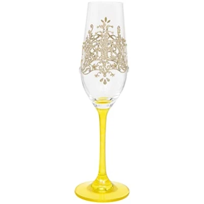 Image of Hand Painted Gold Regal Damask Pattern Champagne Flute, 220ml, Gift Boxed