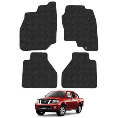 Image of 5mm Rubber Floor Mats for the Nissan Navara (2005 2010) [Only suitable Double Cab models] Custom Van Accessory Tailored fit Heavy Duty, Waterproof &amp; Anti Slip Work with Clips
