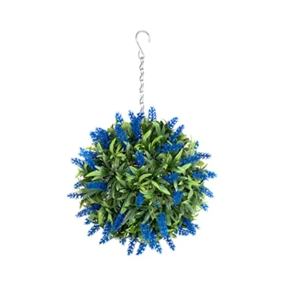 Image of Best Artificial Blue Lavender Lush Long Leaf Flower Topiary Ball (24cm)