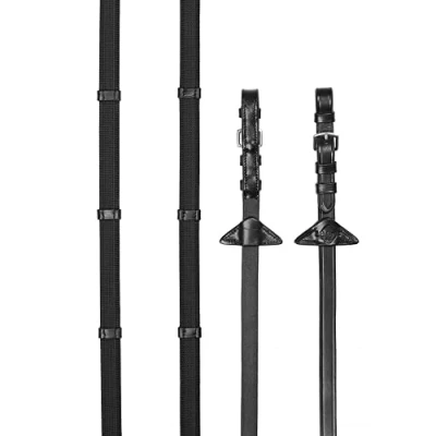 Image of LeMieux Rubber Grip Continental Reins Black/Silver Full
