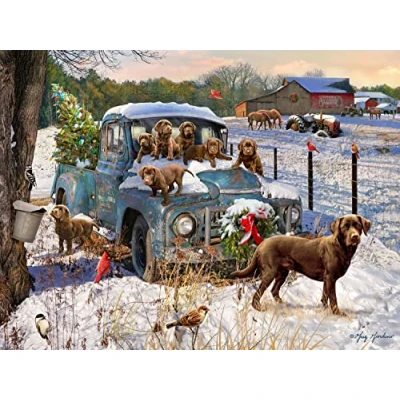Image of Puppies Christmas Jigsaw Puzzle 550 Piece by Vermont Company