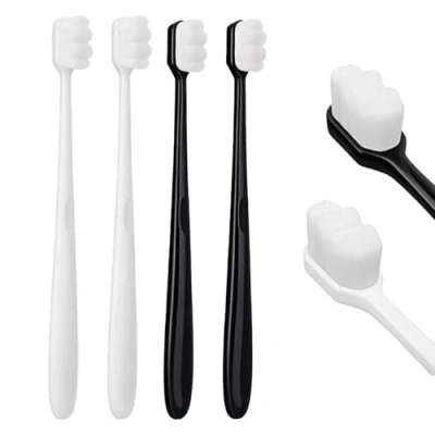 Image of 4Pcs Soft Bristle Toothbrush, Micro Nano Manual Toothbrushs, Bristled Adult Toothbrush Toothbrushs for Fragile Gums and Children Sensitive Teeth(Black+White)