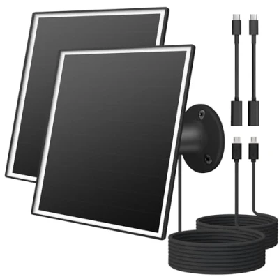 Image of 6W Solar Panel for Outdoor Security Camera with Micro USB &amp; C Port, Charger Battery Camera，Fits eufy/wyze/reolink DC 5V Output, IP65/ 360 Adjustable, 9.8ft Cable, Fast Charging