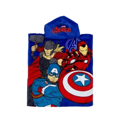Image of Official Disney Marvel Avengers Hooded Towel Poncho Super Soft Feel, Captain America, Iron Man, Thor Design Swimming Changing Robe Perfect The Home, Bath &amp; Beach, Multicoloured, 115 x 50 cm