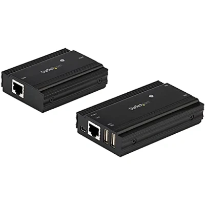Image of StarTech.com 4 Port USB 2.0 Extender Hub over Single CAT5e/CAT6 Ethernet Cable (RJ45) 330ft (100m) Adapter Kit Metal Housing Externally Powered 480 Mbps (USB2004EXT100)