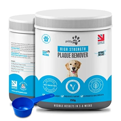 Image of Pritty Pets Dog Plaque Remover 250g Off Dogs &amp; Cats 100% Natural Tartar Treatment Simply Add to Food, No Need for Toothbrush or Toothpaste Eliminates Bad Breath (250g)