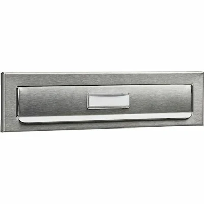 Image of Burg Wächter Stainless steel external drop in panel with name tag, letter slot, post flap, Porta 791 Ni, 266 x 88 9 mm, silver