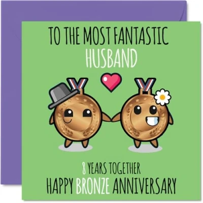 Image of Cute Bronze Anniversary Card for Husband 8 Years Together Happy 8th Wedding Cards from Wife, 145mm x Greeting Eighth Anniversaries