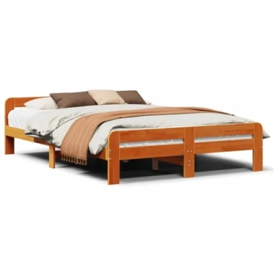 Image of vidaXL Bed Frame without Mattress Wax Brown Solid Pine Wood Double Size 160x200 cm Modern Style