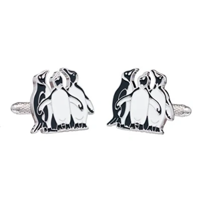 Image of Penguin Cufflinks a pair of Family Three Penguins in Onyx Art Cufflink Box