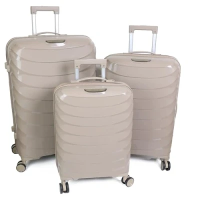 Image of DIVCHI Luggage Sets 3 Piece Hard Shell Expandable Suitcases Lightweight Travel Trolley Suitcase with Spinner Wheels TSA Lock Telescopic Handle (Beige)