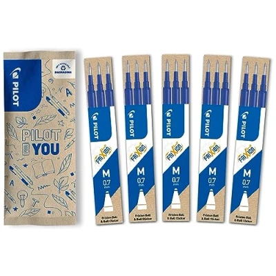 Image of PILOT FriXion Refills 0.7 Pack of 15 Colour Blue Erasable Ink Compatible with Ball &amp; Clicker Medium Strength Gel Rollerball Refill