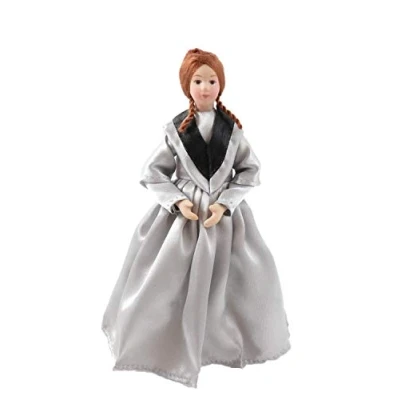 Image of Melody Jane Dolls House Victorian Lady in Grey Gown Porcelain Woman 1:12 People