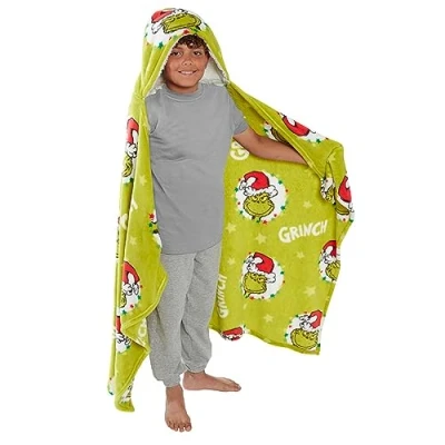 Image of Coco Moon The Grinch Gifts Christmas Hooded Blanket Festive Hoodie For Kids Boys &amp; Girls Ages 2 5 Years