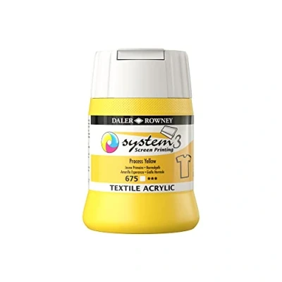 Image of Daler Rowney System3 Textile Acrylic Screen Printing Ink, Plastic Pot, 8.45oz 250 ml, Process Yellow