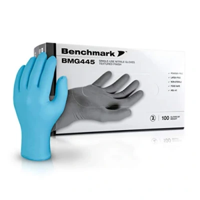 Image of Benchmark 100 Pcs BMG445 Disposable Nitrile Gloves Latex and Powder Free Multi Purpose Sterile Examination (Large)