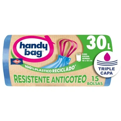 Image of Handy Bag 30L Garbage Bags, Extra Resistant, No Drip, 80% Recycled Materials, 15 Bags