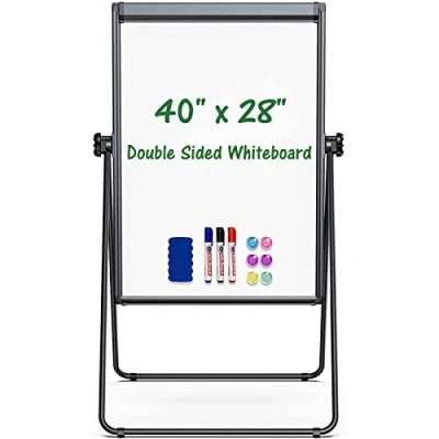 Image of Stand White Board Magnetic 40 x 28 inches Dry Erase Double Sided Height Adjustable Flip Chart Easel Portable Whiteboard with Flipchart Hooks for Teaching Presentation Meeting, Black