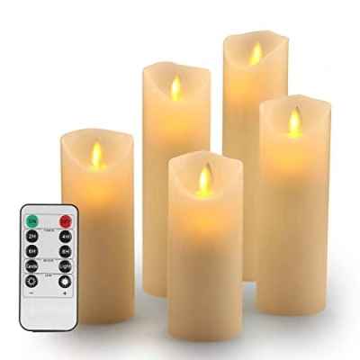 Image of OSHINE LED Candles Flameless H(5.5&quot; 6&quot; 6.5&quot; 7&quot; 8&quot;) D:2.2 Real Wax Battery Candle Pillars, Realistic Dancing Mood and 10 Key Remote Control with 24 Hour Timer Function (Ivory)