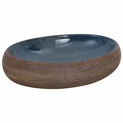 Image of vidaXL Countertop Basin Brown and Blue Oval 59x40x15 cm Ceramic