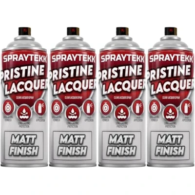 Image of SPRAYTEKK Clear Lacquer Spray Paint 400ml Fast Drying Acrylic Topcoat for Wood, Metal, Plastic &amp; More Non Yellowing, UV Scratch Resistant Indoor Outdoor Use (Matte, 4)