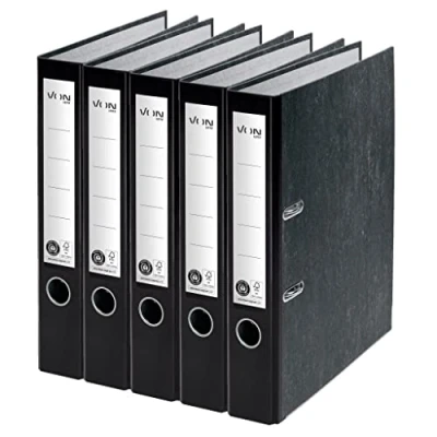 Image of VON Leitz 10541095 Pack of 5 A4 Folders, 100% Recycled Cardboard, for 350 Sheets, 50 mm Spine Width, Classic Marbled, Blue Angel &amp; FSC Certified, School, Study Home, Black,