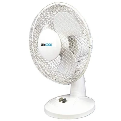 Image of STAYCOOL Small 9in / 23cm Desk Fan 2 Speed Settings 90 Degree Oscillation/Adjustable Vertical Tilt 22w Mesh Safety Grill/Quiet Motor/Low Noise/Table F1003WH White