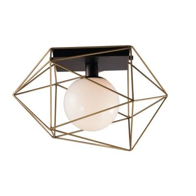 Image of Abraxas Globe Cage Semi Flush Ceiling Light, Black, Gold, E27