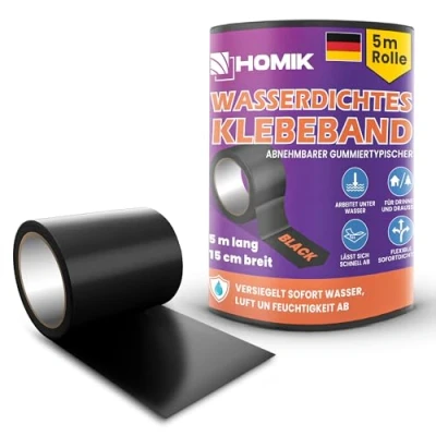 Image of HOMIK 2x Extremely Strong Waterproof Tape Outdoor &amp; Indoor Repair 15cm x 5m Adhesive UV Resistant Duct Self sealing Black
