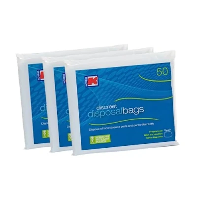 Image of Kordis Large Adult Incontinence Disposal Bags 3 x 50 Bags. Fragranced Nappy Sacks With Tie Handles Disposable &amp; Discreet. Hygienic Waste Of Pads. 150 Bag Count 32 42cm