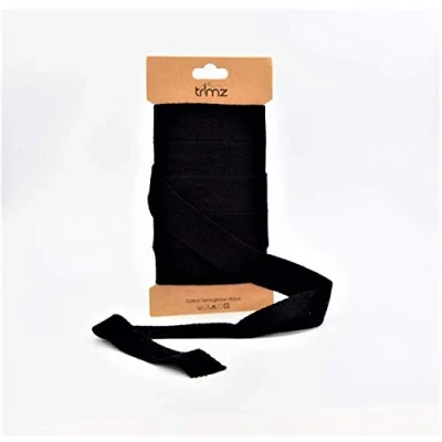 Image of Trimz Single Herringbone Cotton Ribbon, Black, 25mm x 5m