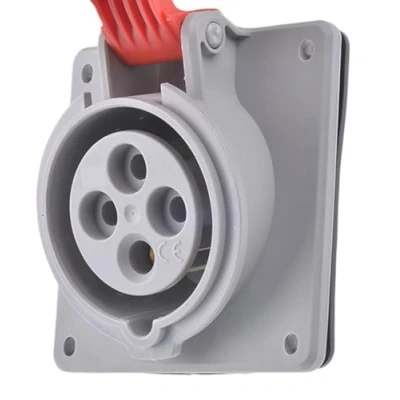 Image of Legrand, CEE 16 A Mounted Socket, Red, 4 Pin (3P + PE), 6h (400 V / A), Protection Class IP44, IK09 and Tilt Angle of 15 Degrees, 090163